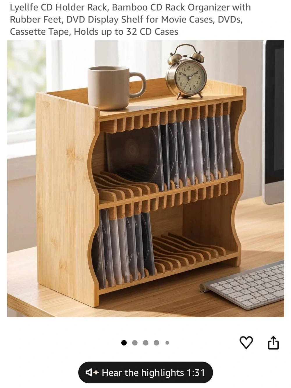 Bamboo CD/DVD Storage Organizer - Light Wood